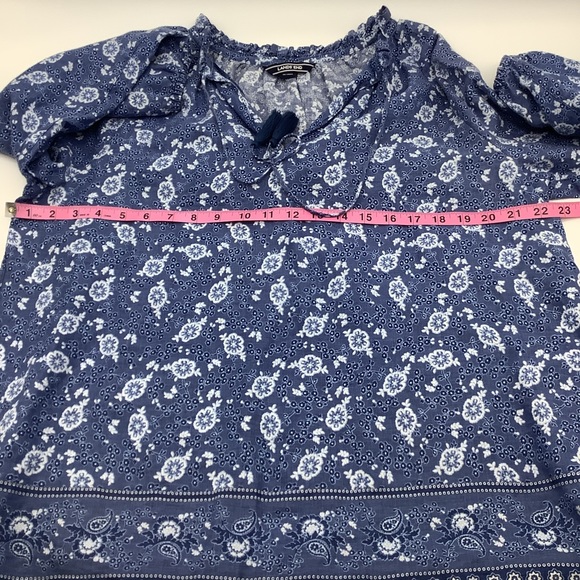 LANDS END TOP M BLUE WHITE TASSEL TIE AT NECKLINE - Picture 3 of 6